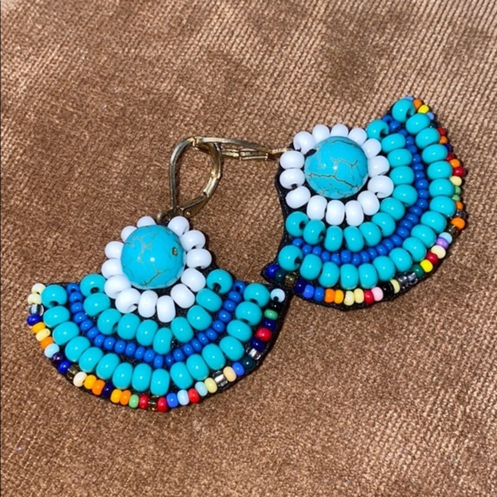 Unique Artisan Turquoise Howlite Chaquira Earrings